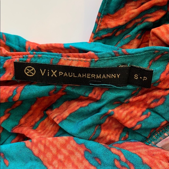 VIX Ava Marmara Orange Blue Wrap Mini Dress S - Picture 5 of 6